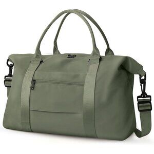 Women Men Green Waterproof Carry On Tote Travel Duffle Bag with Trolley Sleeve
